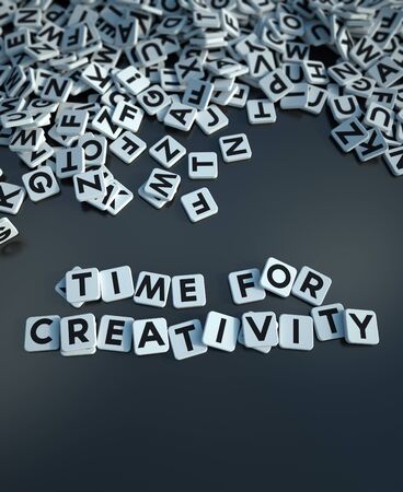 3D rendering of the words time for creativity writen in letter tilesの写真素材
