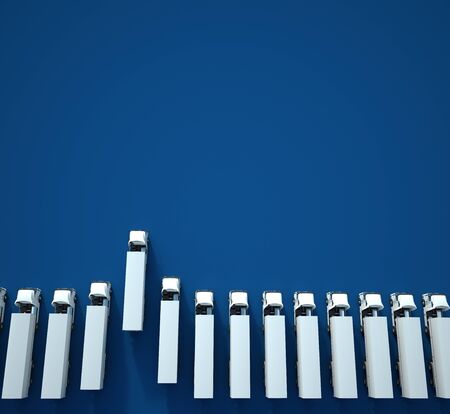 3D rendering of white trucks against a blue background, aerial viewの写真素材