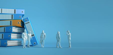 3D rendering of ring binders and a group of anonymous characters の写真素材