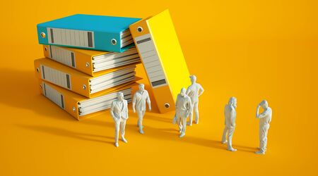 3D rendering of ring binders and a group of anonymous characters の写真素材