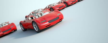 3D rendering of a group of convertible red sports cars racing