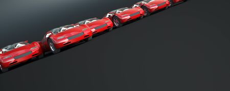 3D rendering of a group of convertible red sports cars racingの写真素材