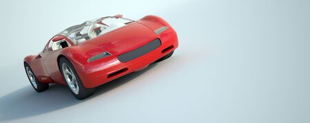 3D rendering of a convertible red sports car against a white  backgroundの写真素材