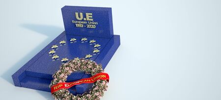 Cemetery with tombstone for the Euro with death date 2020 with a funeral wreath 3D rendering