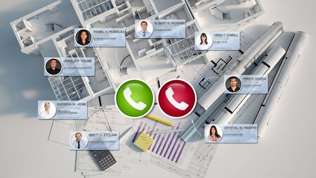 3D rendering of a  video conference on a Smartphone on a construction and architecture context