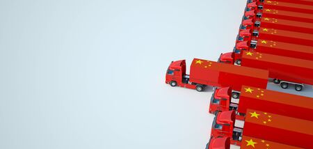 3D rendering of a truck fleet with the chinese flagの写真素材