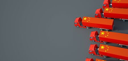 3D rendering of a truck fleet with the chinese flagの写真素材
