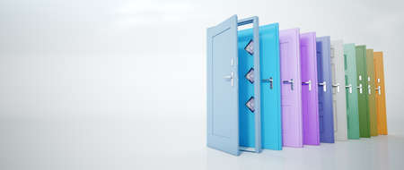 3D rendering of a multi color door collection in different styles