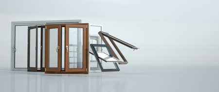 3D rendering of a selection of windows of different types and stylesの写真素材