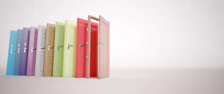 3D rendering of a multi color door collection in different styles