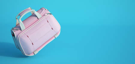 3D rendering of a Pink vanity case on a blue backgroundの写真素材