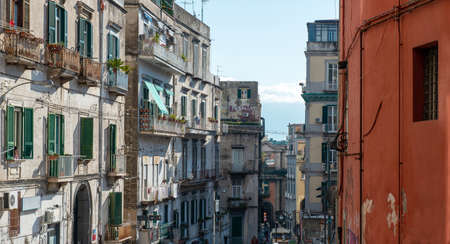 Typical street in Naples going downの写真素材