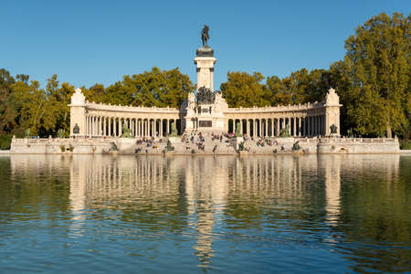 Monument to Alfonso XII and pond in El Retiro park, Madrid