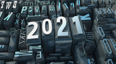 3D rendering of 2021 in printing press letter casesの写真素材