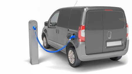 3D rendering of an electric van at a charging stationの写真素材