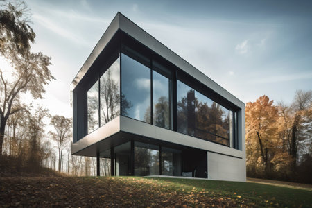 Contemporary unique villa with modern architectural design, generative aiの素材