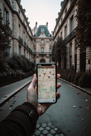 GPS guide in a walk through Paris, generative aiの素材