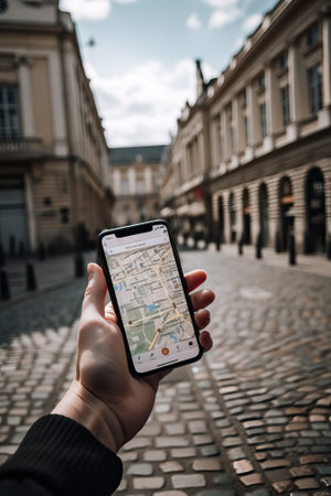GPS guide in a walk through Paris, generative aiの素材