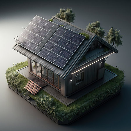 home with solar panels on the roof, ideal for sustainable energies backgrounds, generative AIの素材