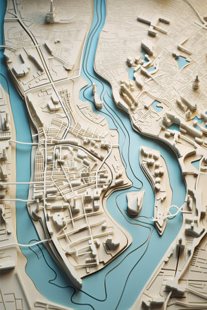 Three dimensional map of a city, aerial view, generative aiの素材