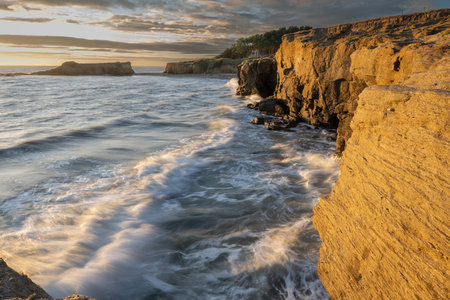 Cliffs and rocks on a beautiful britton coastの写真素材