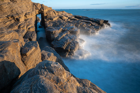 Cliffs and rocks on a beautiful britton coastの写真素材