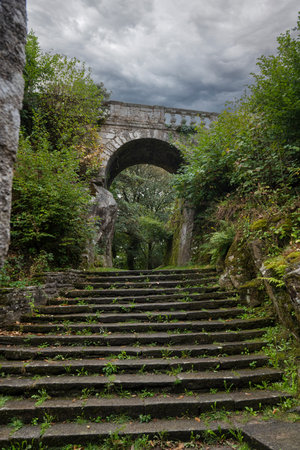Impressive ancient chapel Sainte Barbe built on a cliffの写真素材