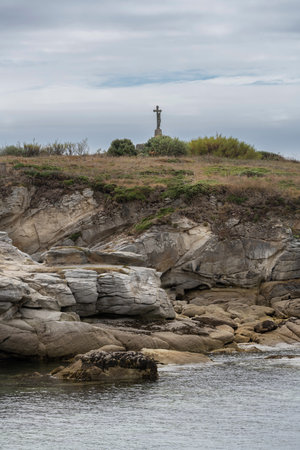Typical Britton calvaire, wayside cross by the seaの写真素材