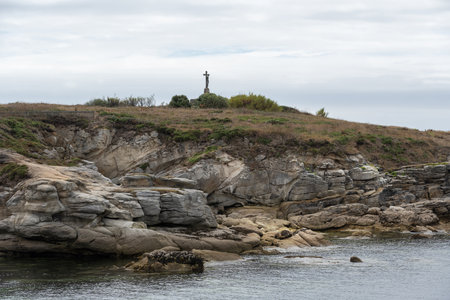 Typical Britton calvaire, wayside cross by the seaの写真素材