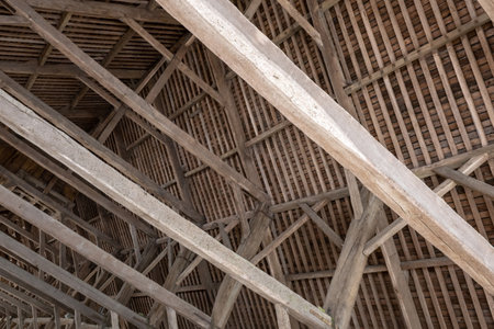 ancient wooden ceiling in Brittany, Franceの写真素材