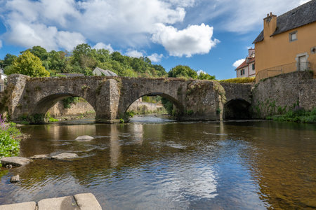 Beautiful old stone bridge in Quimperleの写真素材
