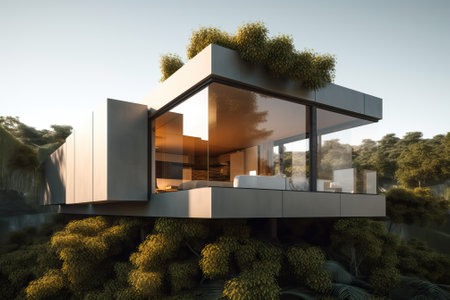 Contemporary unique villa with modern architectural design, generative aiの素材