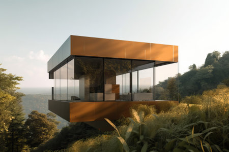 Contemporary unique villa with modern architectural design, generative aiの素材