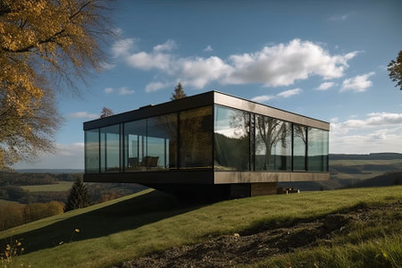 Contemporary unique villa with modern architectural design, generative aiの素材