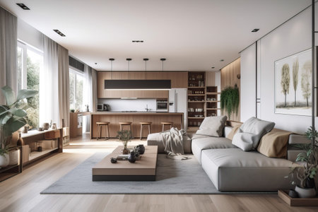 Modern house with sliding doors to the garden, generative aiの素材