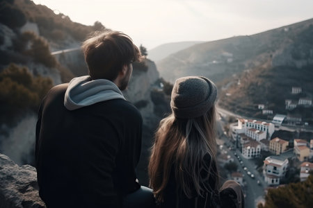 backpacking young couple traveling the world, generative aiの素材