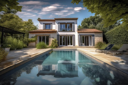 Luxury traditional French mansion with pool and garden, generative aiの素材