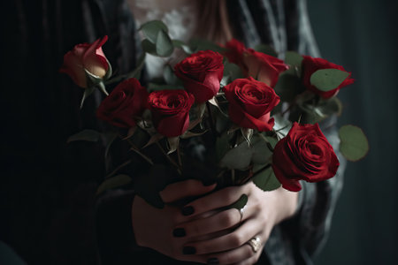Close up shot of a person with a flower bouquet, generative aiの素材