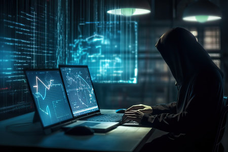 Anonymous hacker in a technological environment, generative aiの素材