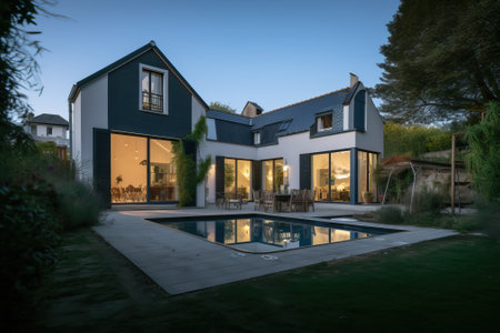 Luxury traditional French mansion with pool and garden, generative aiの素材