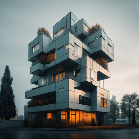Modern residential building with garden terraces, generative aiの素材