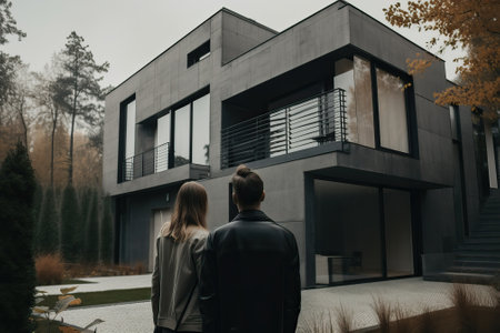 Real Estate business, a young couple visiting their first home, generative aiの素材