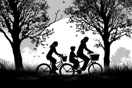family on a bicycle riding excursion, generative aiの素材