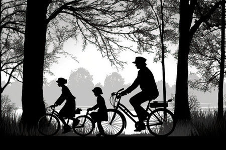 family on a bicycle riding excursion, generative aiの素材