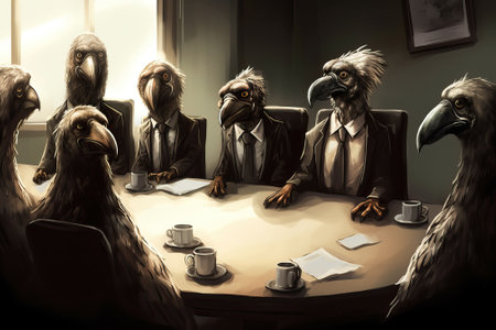 Vultures in a business meeting room, generative aiの素材
