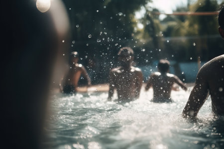 young people playing in a pool, generative  aiの素材