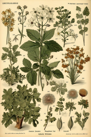 Vintage botanic background herbarium, generative aiの素材