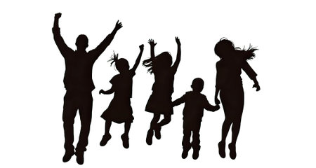 silhouette of a happy family having fun, generative aiの素材