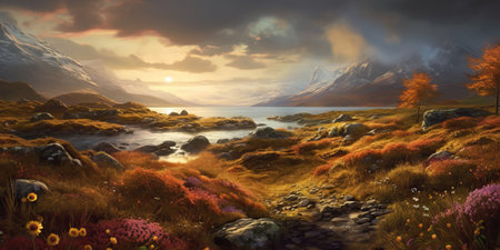 Highlands spring landscape, generative aiの素材