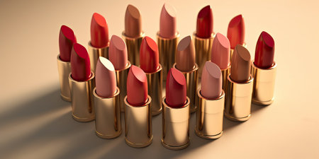 Lipsticks in different shades ideal for cosmetics backgrounds, generative aiの素材